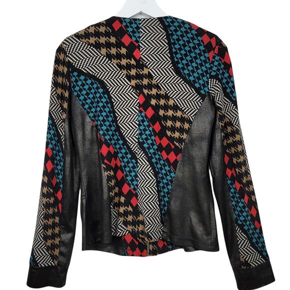 Bali Houndstooth Mix Print Colorful Vegan Leather Trim Zip Front Jacket VTG - 6 - Picture 4 of 6